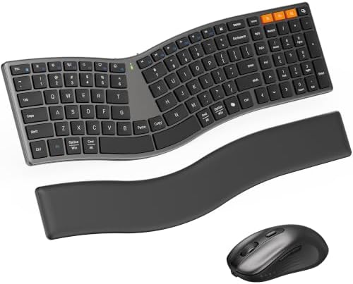 MEETION Slim Ergonomic Keyboard and Mouse Combo with Separate Wrist Rest,Black