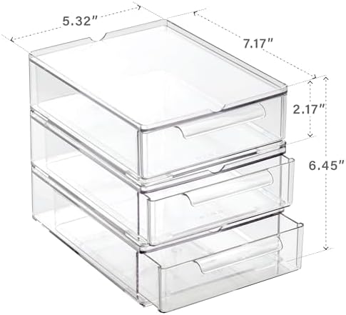 BINO | Clear Stackable Storage Drawers, Small - 6 Pack | Clear Storage Drawers with Built-In Handles | Durable Plastic Organizer Drawer | Modular Stackable Drawer Acrylic Organizer