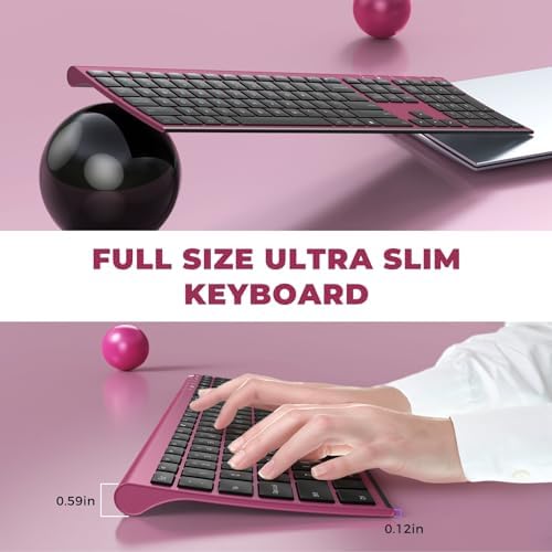 Vssoplor Wireless Keyboard and Mouse, Rechargeable Ultra Slim, Wine Red