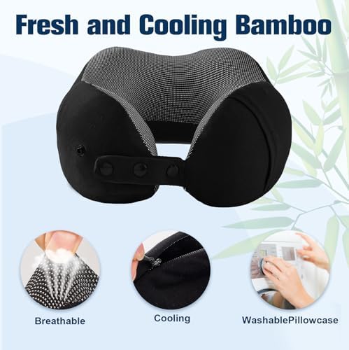 Cirorld Neck Pillow for Traveling, Travel Pillows for Airplanes Pure Black