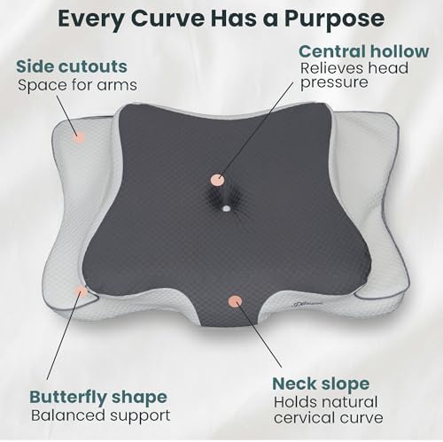 Cervical Neck Pillow for Sleeping – Cooling Memory Foam Cervical Pillow for Side Sleepers and Back Sleepers – Contour Ergonomic Neck Support (Grey/White, Cooling)