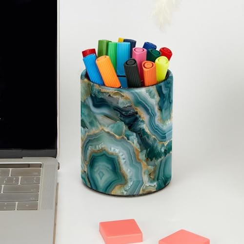 Pencil Holder for Desk, Teal Agate Pen Holder Organizer, Large Capacity Pen Holder Makeup Brush Holders Desktop Office Supplies Storage Organizer