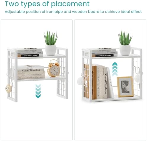 ELITEROO Desk Shelf Organizer, Tiered Wood Desktop Book Shelf, White