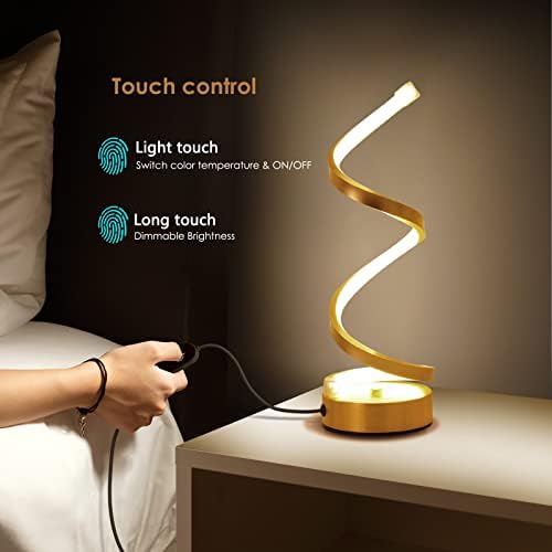NUÜR Gold Infinity Spiral LED Table Lamp, Dimmable Bedside Lamp