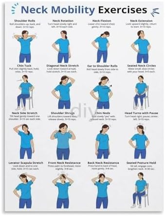 Canvas Wall Art Neck Shoulder Pain Relief Stretch Chart Exercise Poster for Desk Workers Home Office Gym Decor(Framed,12x18inch(30x45cm))