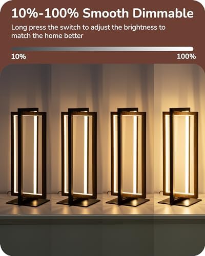EDISHINE Modern LED Table Lamp, Minimalist Bedside Lamp, Walnut Wood Grain