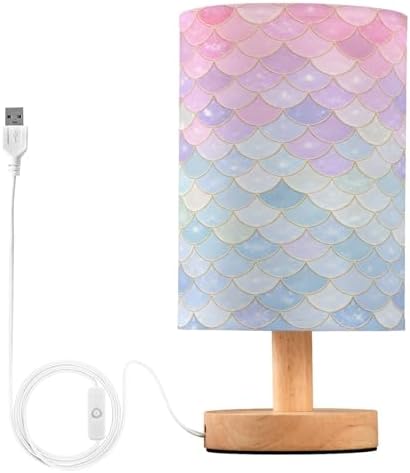 ALAZA Colorful Funny Mermaid Fish Scales Decor Bedside Table Lamp with USB Port for Bedroom Nightstand Office Desk LED Bulb Included