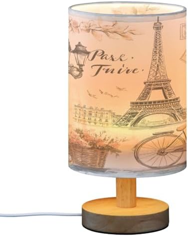 ALAZA Paris Eiffel Tower France Flower Watercolor Decor Bedside Table Lamp with USB Port for Bedroom Nightstand Office Desk LED Bulb Included