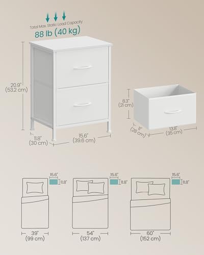 SONGMICS Nightstand with 2 Fabric Drawers, Bedside Table, Side End Table