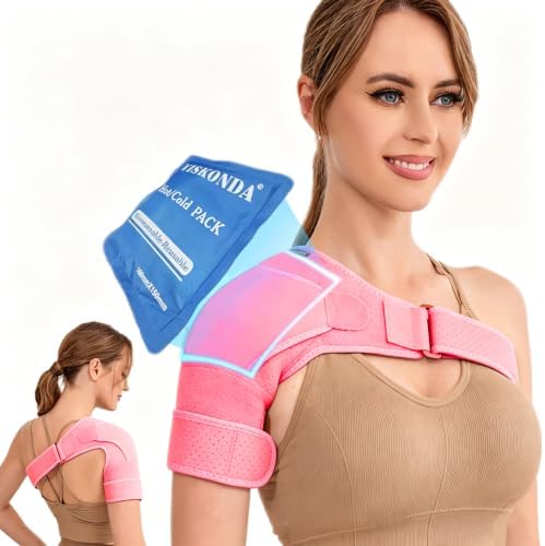 VISKONDA Shoulder Brace Sling Immobilizer and Compression Sleeve,Rotator Cuff Injury Supports for AC Joint Pain Relief,Arm Stability,Tear,Bursitis,Swelling,Tendonitis,for Men and Women (Pink,Large)