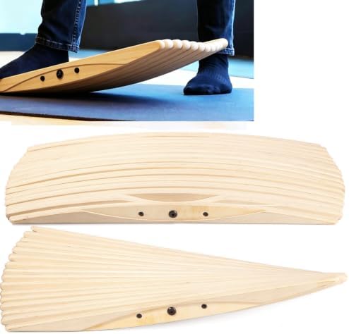 Wooden Wobble Balance Board for Standing Desk - Anti-Fatigue Mat, Relieves Pain, Strengthens Muscles, Improves Posture, Skateboard & Surf Simulator, Ankle Trainer.