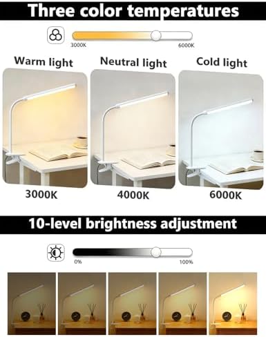 2 Pack LED Clip On Reading Light,Desk Lamp with Clamp,Curved Monitor Light Bar,Bedside Table Lamp for Home Office Bedroom Dorm Study Workbench Task Lighting,Eye Caring Computer Screen Lamp