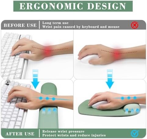 Wrist Rest for Keyboard and Mouse, Ergonomic Gel Computer Keyboard Wrist Rest with Memory Foam, Keyboard Wrist Support Pad for Long Hours of Work, Gaming, Studying-Relieve Wrist Pain (GD-Green)