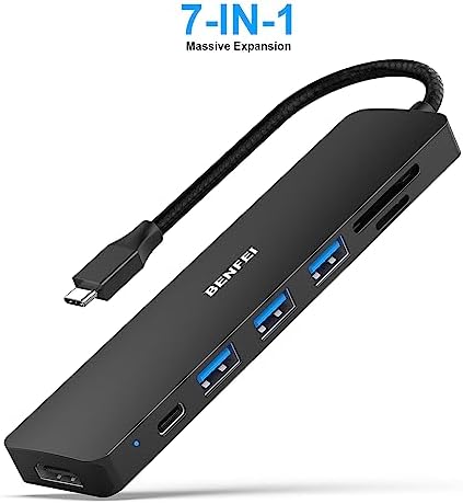 BENFEI 7-in-1 USB C Hub, USB-C Multiport Adapter with USB Type-C to HDMI, USB-C to SD TF Card Reader/3 USB 3.0/60W Power Delivery with iPhone 15 Pro/Max MacBook Pro/Air 2023, iPad