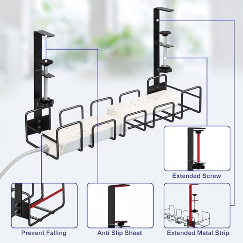 OneLeaf Under Desk Cable Management Tray - No Drill Wire Management Rack