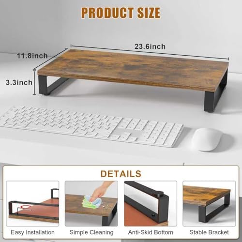 XINYAO Wood Monitor Stand Riser for Desk, 24x12x3 inch, Rustic Brown