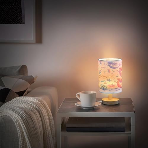 ALAZA Mermaid Coral Reef Seashorse Starfish Decor Bedside Table Lamp with USB Port for Bedroom Nightstand Office Desk LED Bulb Included