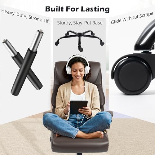 Office Chair - Ergonomic High Back Computer Desk Chair with Rocking Function & Lumbar Support - Executive Comfortable Wide Swivel Rolling Office Leather Chair with Flip-up Armrests for Home Gaming