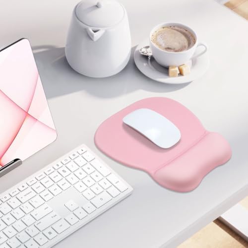 Office Mouse pad with Gel Wrist Rest, 9.2 x 8.1 in, Pink