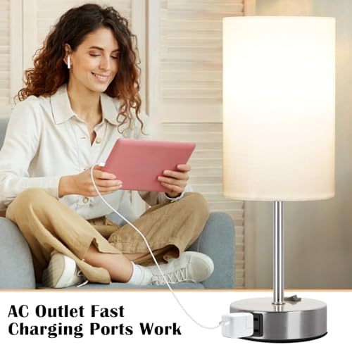 ZJOJO Table Lamps for Bedroom Set of 2, Bedside Small Lamps with AC Outlet
