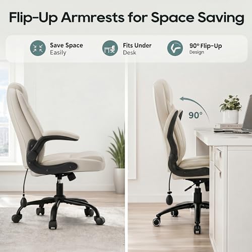MALOL Leather Office Chair with Adjustable Lumbar Support Set of 2, Beige