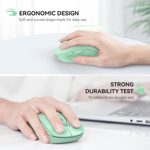 TECKNET 2-in-1 Bluetooth Mouse (BT 5.0/3.0+2.4Ghz), 6-Level 4000 DPI-Green