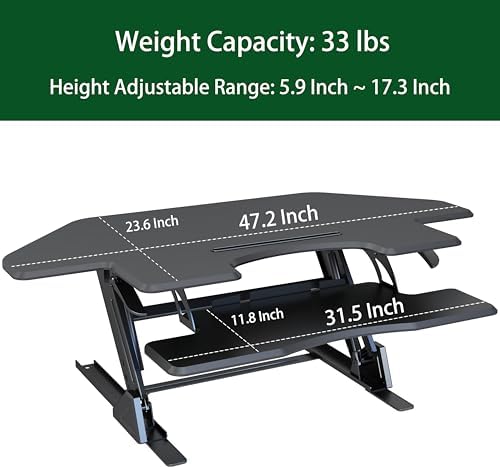 47 inch Corner Standing Desk Converter, Height Adjustable Sit Stand Desk Riser, Black, GSD06T