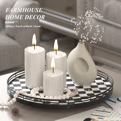 AMH 13-Inch Black and White Checkerboard Lazy Susan with Oak Wood Base