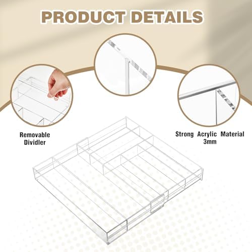 Briwooody 2 Pcs Acrylic Drawer Organizer, 15 x 18 x 2'', 7 Compartments