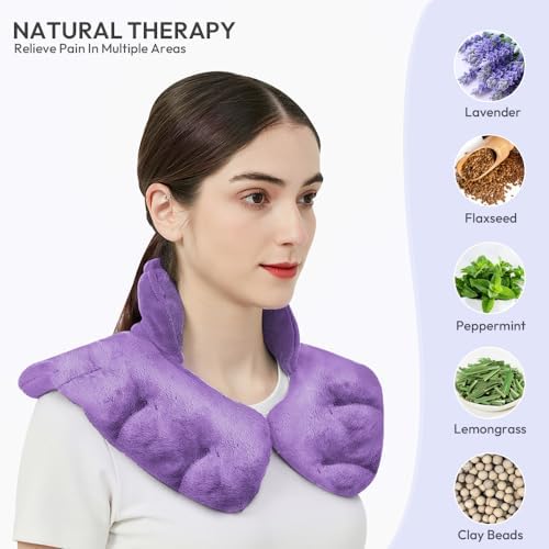 Microwavable Heat Pad for Neck and Shoulders, Warm Compress Wrap, Purple