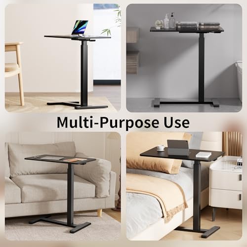 CROWNFURN Overbed Bedside Table with Hidden Casters,Adjustable Hospital & Home Use Bed Table, Rolling Laptop Table, Mobile Standing Desk,Black
