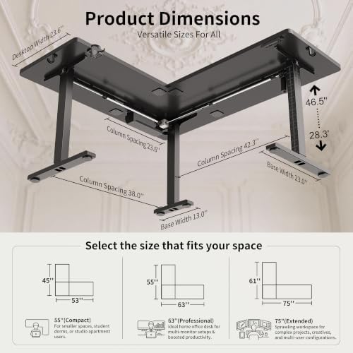 WALKINGDESK 63x55 Inches Reversible L Shaped Standing Desk, Height Adjustable With Cup Holder, Electric Corner Computer Workstation, Sit Stand up Home Office, Ergonomic Gaming, Black