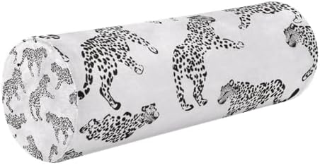 White Leopard Print Neck Roll Pillow - Extra Dense Memory Foam Round Cylinder Bolster for Cervical Support, Spondylosis, Neck Pain Relief