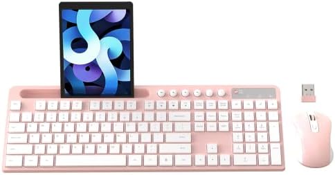 MARVO Wirelss Keyboard and Mouse Combo with Phone Holder, Full-Size, Pink