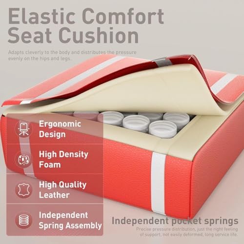 HLDIRECT High Back Gaming Chair, USB Massage Lumbar Support, White&Red