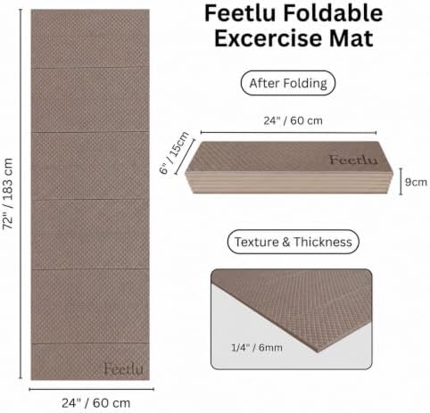 Foldable Yoga Mat, 72" x 24", 6/8/10/12mm