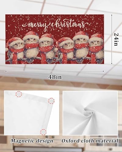Red Christmas Magnetic Fluorescent Light Covers for Ceiling Lights 2 x 4 Feet,Vintage Owl White Snowflakes Watercolor Office Classroom Kitchen Drop Ceiling Light Covers Filters Shade Panel 1 Pack