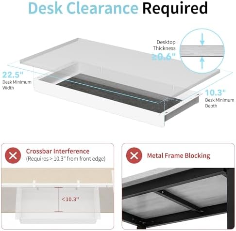 Under Desk Drawer,20.1 inch Carbon Steel Slide-Out Under Table Storage Organizer With Full Extension Ball-Bearing Slides,Undermount Drawer For Standing Desk & Home Office,White