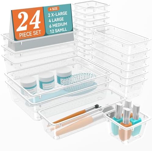 24 PCS Drawer Organizer Set, Makeup Organizers, Tool Storage Trays