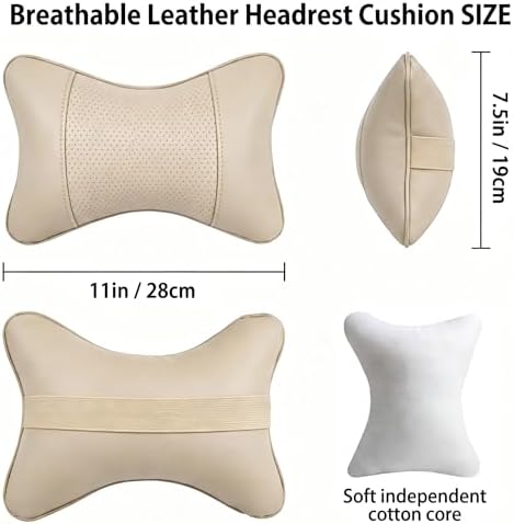 Car Pillow for Driving Seat Soft Leather Headrest Neck Support 2PCS
