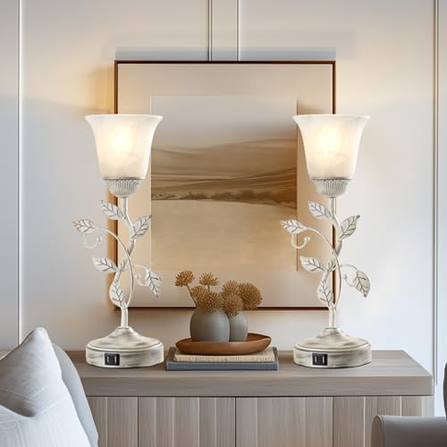 Set of 2 Rustic Touch Table Lamps for Bedroom 2 USB C+A
