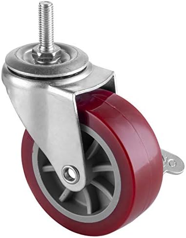 3 Inch Swivel Caster Wheels Set of 4, Locking Casters Heavy Duty Total Capacity 330lbs, Metric M8-1.25 Threaded Stem PU Casters with Brake, Castors for Carpet Hardwood Floors Workbench Bed Frame