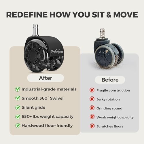 Sytopia Office Chair Wheels Replacement, 2.5 Inch Heavy Duty Caster Set, for Carpet and Hardwood Floors, Universal Size 11x22mm, Fits 99%, Black