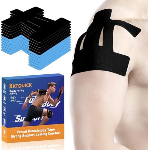 KTQUICK Precut Kinesiology Tape for Shoulder, 12 PCS, 20% Stronger Adhesive