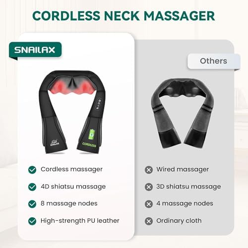 Snailax Cordless Shiatsu Neck and Shoulder Massager with Heat