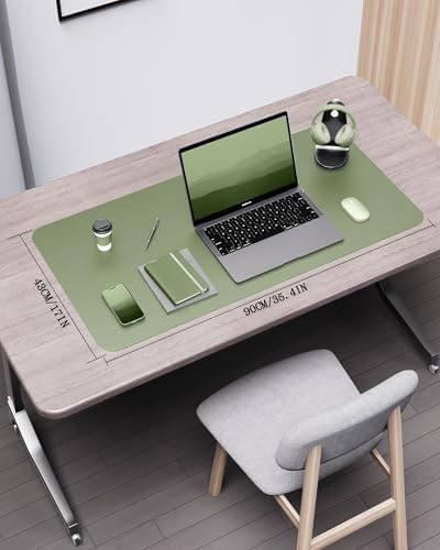 YSAGi Double-Sided Desk Pad, 35.4"x17"Leather Desk Mat, Eco Cork Desk Pad Protector,Large Mouse Pad,Waterproof Desk Blotter for Office/Home(Bamboo Green)