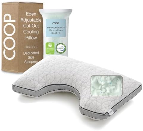 Coop Home Goods Eden Cut-Out Bed Pillow for Side Sleepers, Queen Size, Adjustable Medium Soft Memory Foam Cooling Pillow with Ergonomic Shoulder Cut-Out, CertiPUR-US/GREENGUARD Gold