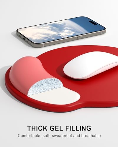 Auhoahsil Ergonomic Mouse Pad with Wrist Rest, Comfortable Silicone Non-Slip Computer Pain Relief Gel Mouse Mat with Wrist Support for Gaming, Work, Office, Women & Men, Cute Pattern, Red Pink