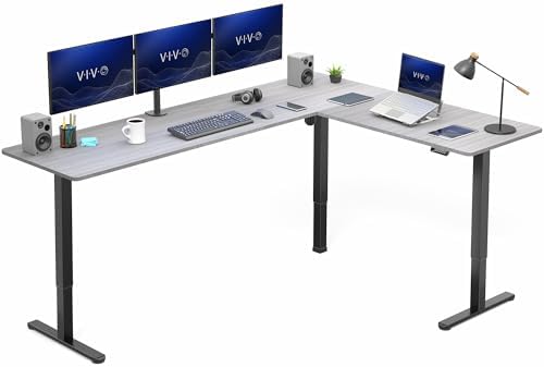 VIVO Dark Gray 84 x 63 in Corner Standing Desk, DESK-E3CTBG-84