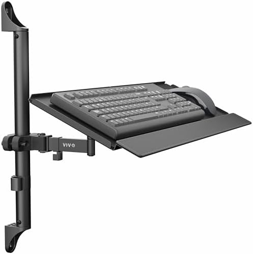 VIVO 26 Inch Keyboard and Mouse Tray Wall Mount with Wrist Pad, Tilt and Rotation, Standing Workstation Accessory for Ergonomic Typing, Black, Mount-WALLKB